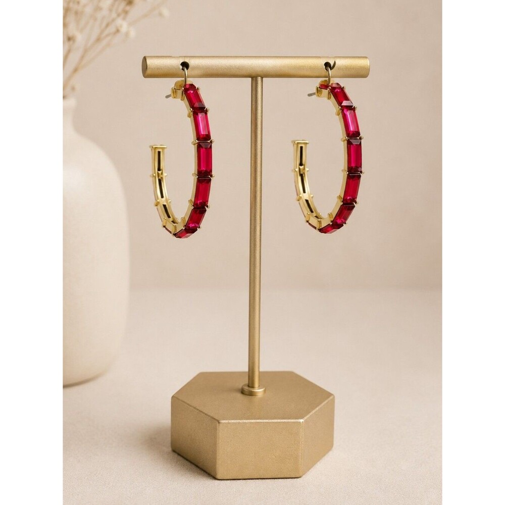 ON 34TH Medium Baguette Crystal C-Hoop Tennis Earrings, 1.3" - NWT